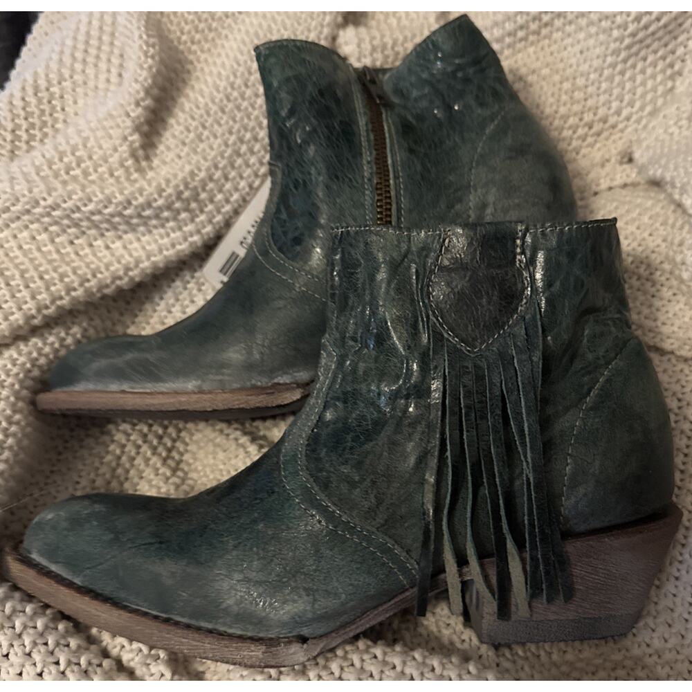 Ferrini Womens Fringe Leather Boots Booties Ankle Handcrafted Turquoise 6.5 NWT - Picture 3 of 9